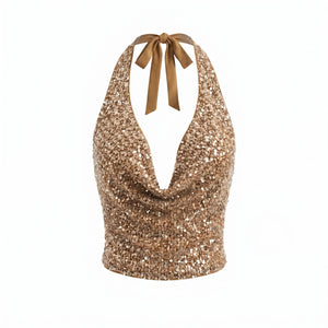 Sequin Halter Crop Top WHD0605003-250805