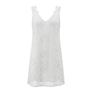 White Eyelet V-Neck Dress WHD0605005-230574