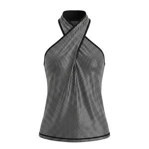 Metallic Grid Halter Top WHD0605008-230428