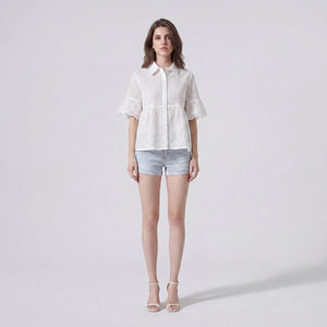 Eyelet Ruffle Sleeve Blouse WHD0605022-250235