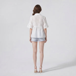 Eyelet Ruffle Sleeve Blouse WHD0605022-250235