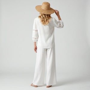 White Lace Panel Pant Set WHD0605030-S-260385
