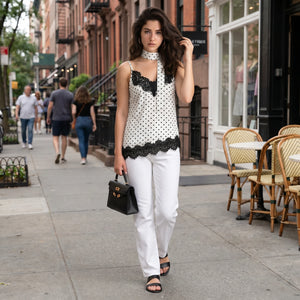 Polka Dot Lace Cami Top WHD0605032-S-260443