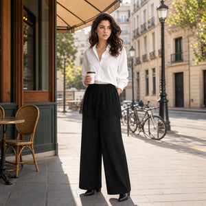 Lace Overlay Wide-Leg Pants WHD0605048-S-260422