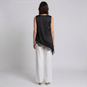 Draped Lace Hem Satin Sleeveless Top WHD0605051-A19431