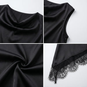 Draped Lace Hem Satin Sleeveless Top WHD0605051-A19431