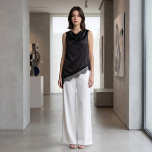 Draped Lace Hem Satin Sleeveless Top WHD0605051-A19431