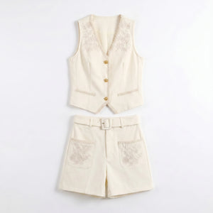 Lace & Embroidered Vest and Shorts Set WHD0605057-S-2506185