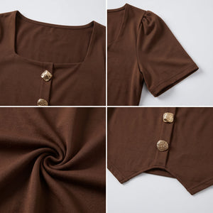 Square Neck Button Detail Top WHD0605064-S-2601190
