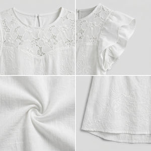 Embroidered Ruffle Sleeve Top WHD0605065-S-251022