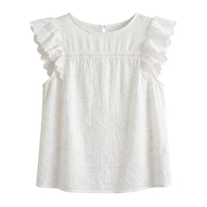 Embroidered Ruffle Sleeve Top WHD0605066-S-251054