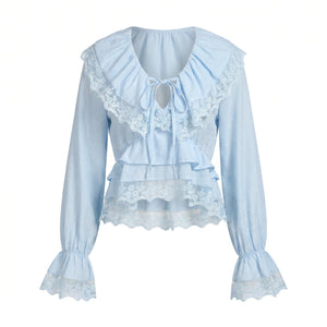 Lace Trim Ruffle Blouse WHD0605069-S-2505100