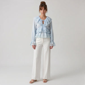 Lace Trim Ruffle Blouse WHD0605069-S-2505100