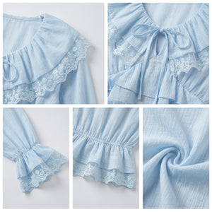 Lace Trim Ruffle Blouse WHD0605069-S-2505100