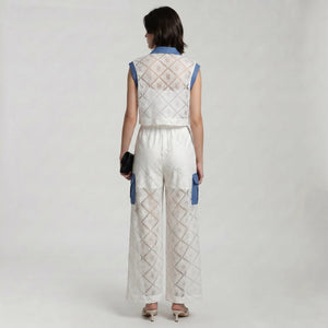 Lace Denim Trim Wide-Leg Set WHD0605070-S-2506102