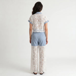 Lace Contrast Wide-Leg Set WHD0605072-S-2505205