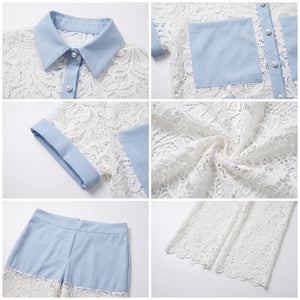 Lace Contrast Wide-Leg Set WHD0605072-S-2505205