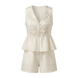 Embroidered Peplum Short Set WHD0605079-ZS-250735