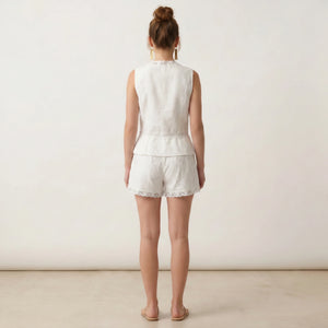 Lace Trim Embroidered Short Set WHD0605080-S-250466