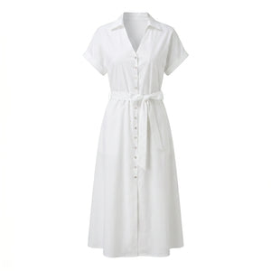 White Tie-Waist Shirt Dress WHD0605086-S-241199