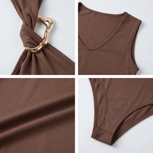 Brown Ring-Detail Bodysuit WHD0605088-S-260147