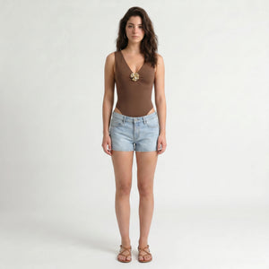 Brown Floral-Detail Bodysuit WHD0605089-S-2512163