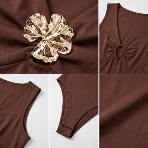 Brown Floral-Detail Bodysuit WHD0605089-S-2512163