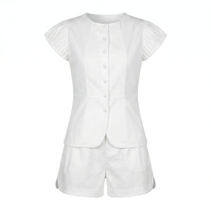 Pleated Sleeve Shorts Set WHD0605107-S-2505151