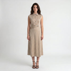 Buckle Waist Sleeveless Midi Dress WHD0605108-S-260152