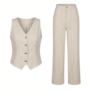 Linen-Look Vest Pants Set WHD0605110-S-250821