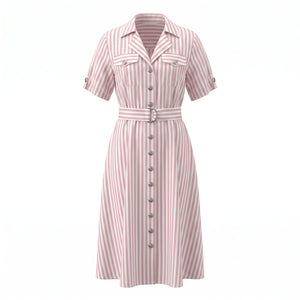 Striped Belted Shirt Dress WHD0605116-S-260390