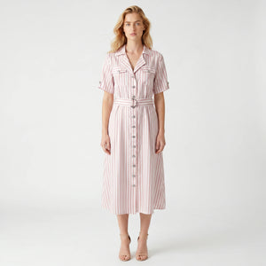 Striped Belted Shirt Dress WHD0605116-S-260390