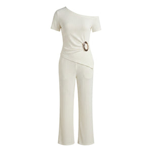 Asymmetric Ribbed Wide Leg Set WHD0605121-S-2603112