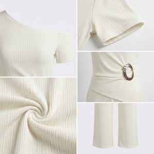 Asymmetric Ribbed Wide Leg Set WHD0605121-S-2603112