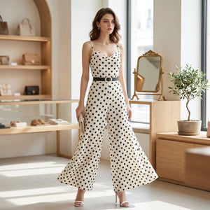 Polka Dot Belted Jumpsuit WHD0605128-S-250936