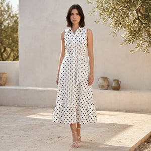Polka Dot Tie-Waist Maxi Dress WHD0605129-S-250945