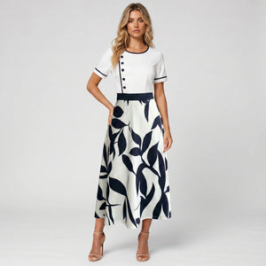 Botanical Contrast Midi Dress WHD0605144-LF2545