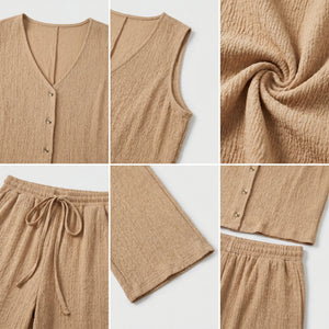 Textured V-Neck Pant Set WHD0605157-S-250968