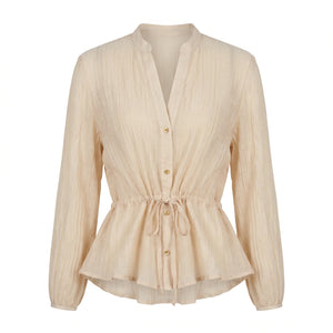 Crinkled Drawstring Waist Blouse WHD0605164-S-250869