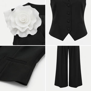 Pleated Flower Wide Leg Set WHD0605167-S-250831