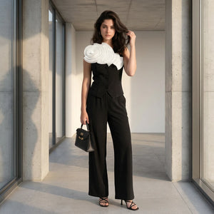 Pleated Flower Wide Leg Set WHD0605167-S-250831