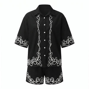 Embroidered Shirt Shorts Set WHD0605168-S-2506114