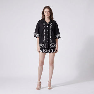 Embroidered Shirt Shorts Set WHD0605168-S-2506114