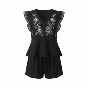 Embroidered Ruffle Shorts Set WHD0605169-S-2506121