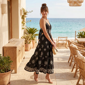 Embroidered Tie-Back Maxi Dress WHD0605171-S-250724