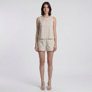 Embroidered Linen-Look Short Set WHD0605183-S-251154
