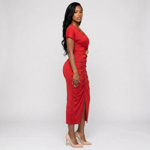 Ruched Buckle Midi Dress WHD0605184-LF2534