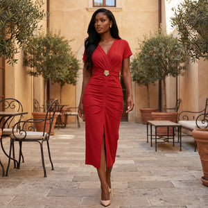 Ruched Buckle Midi Dress WHD0605184-LF2534