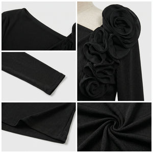 Asymmetric Rosette Long Sleeve Top WHD0605187-S-26012125