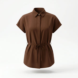 Belted Short Sleeve Shirt Top WHD0605192-S-2601220